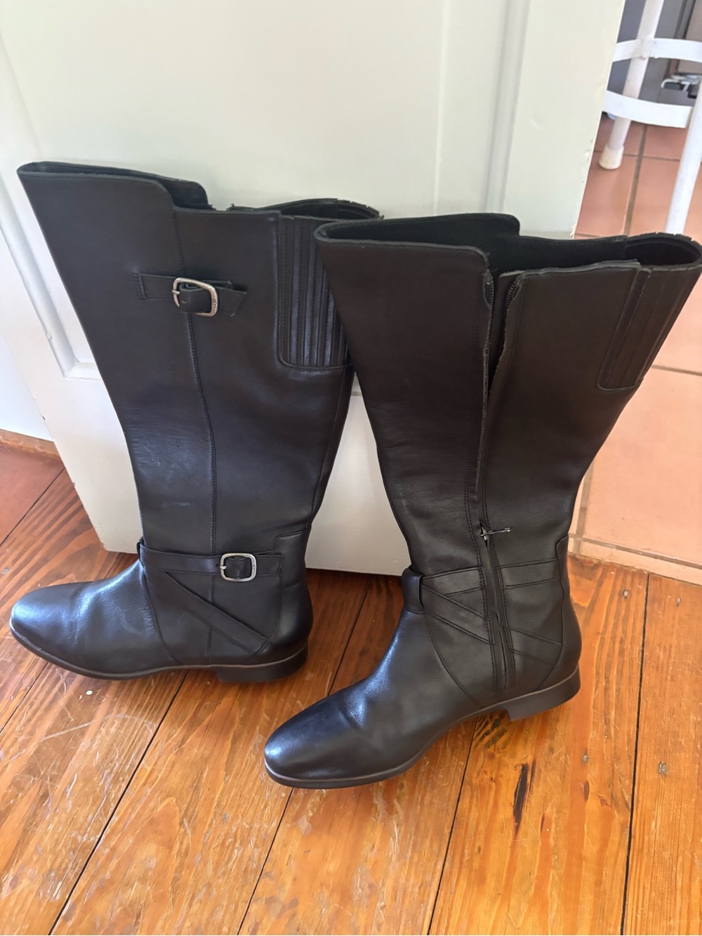 Jessica Simpson Black Tall Leather Buckle Riding Boots